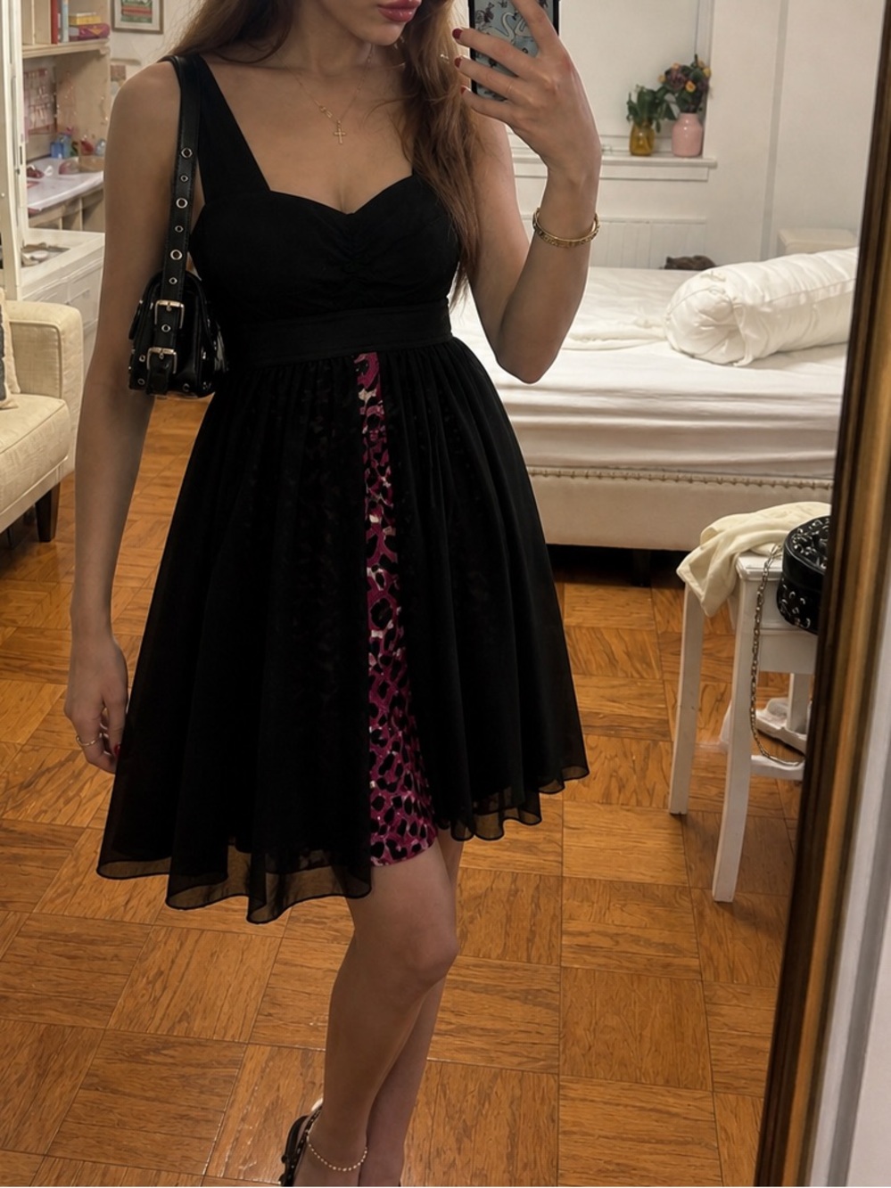 Y2K Black Chiffon Mini Dress